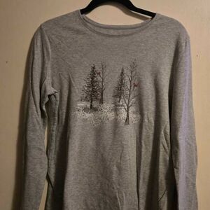 Gray Long Sleeve Shirt with Tree Design